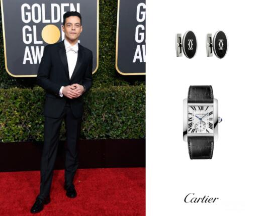The Cartier Tank with black leather strap is very elegant.